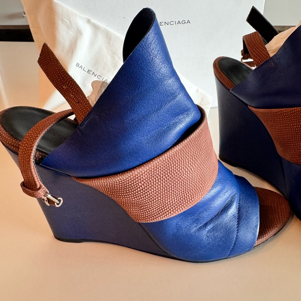 Balenciaga Blue and Brown Women's Wedge Sandals